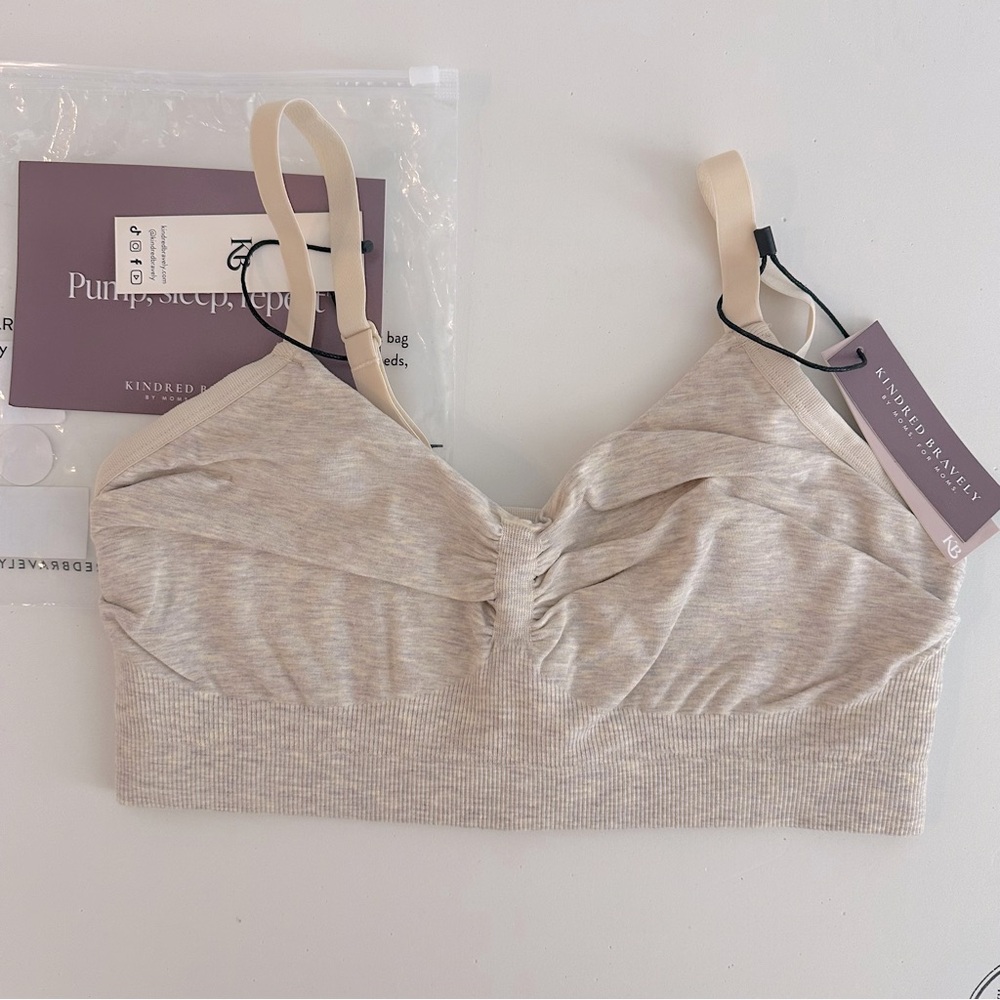 Kindred Bravely Bamboo Sublime Oatmeal Hands-Free Pumping Sleep Bra Size M